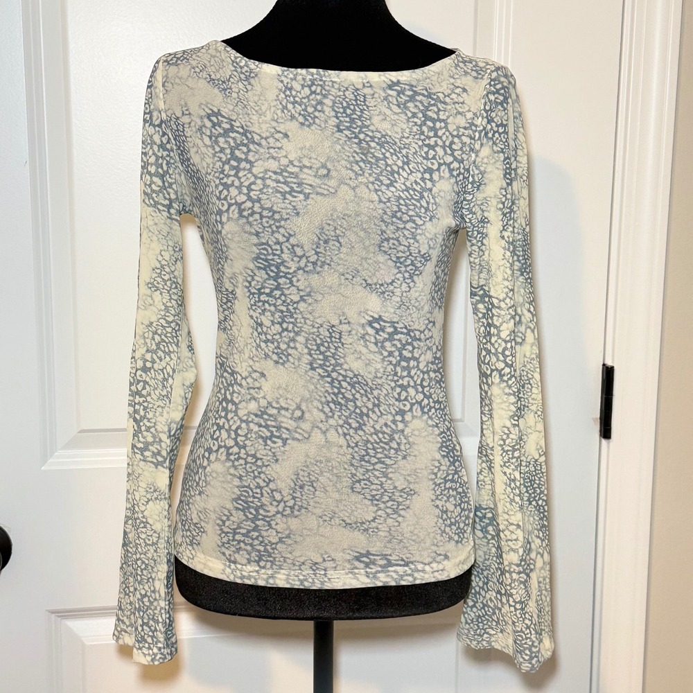 Princess Polly Blue Cream Animal Print Mesh Long Sleeve Size 4 Boho Indie Y2K